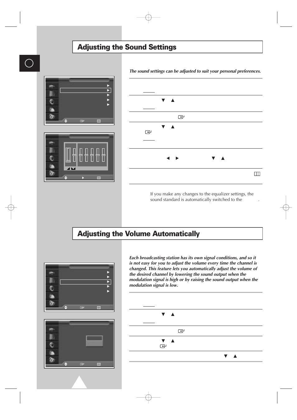 Adjusting the sound settings, Adjusting the volume automatically | Samsung 4240 User Manual | Page 40 / 68