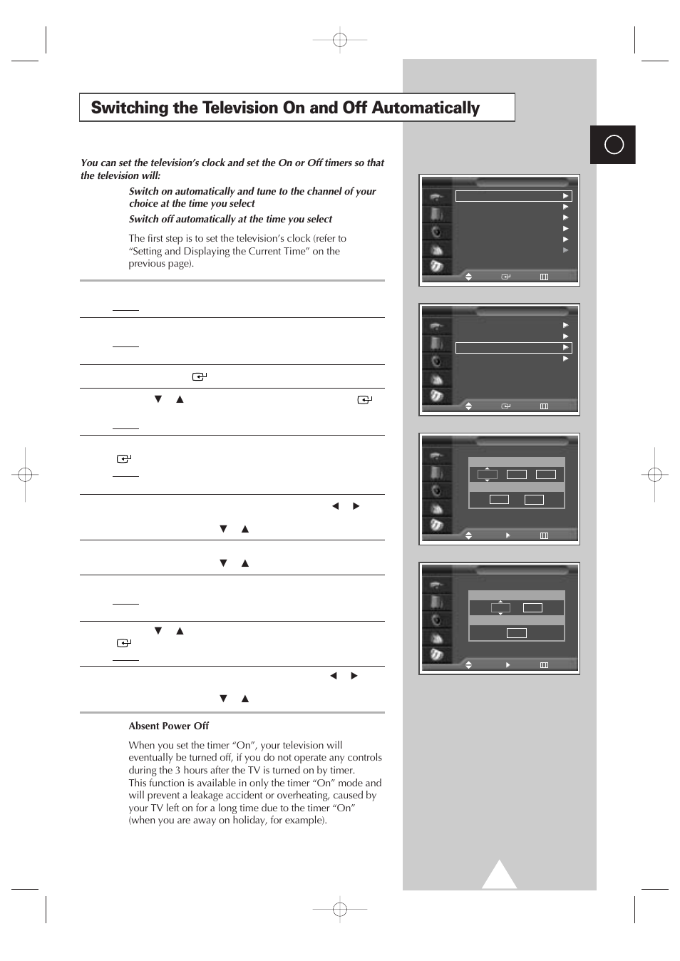 Switching the television on and off automatically | Samsung 4240 User Manual | Page 45 / 68
