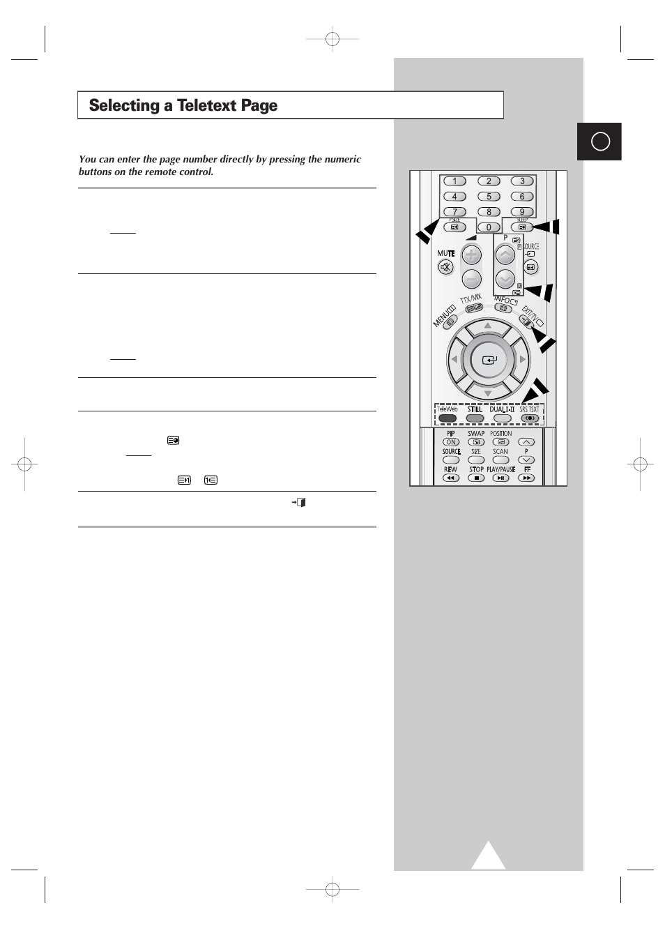 Selecting a teletext page | Samsung 4240 User Manual | Page 51 / 68