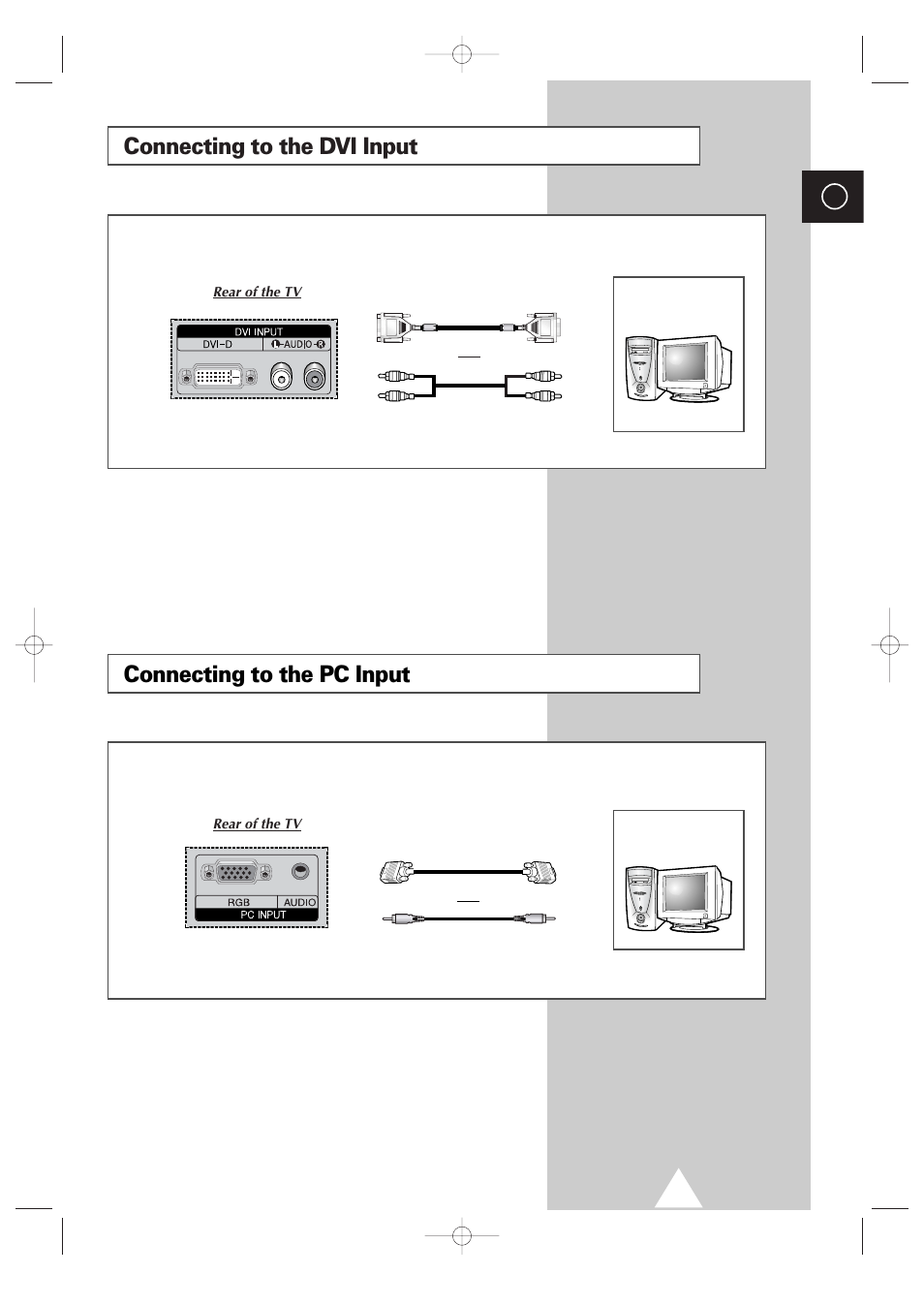 Connecting to the dvi input, Connecting to the pc input | Samsung 4240 User Manual | Page 57 / 68