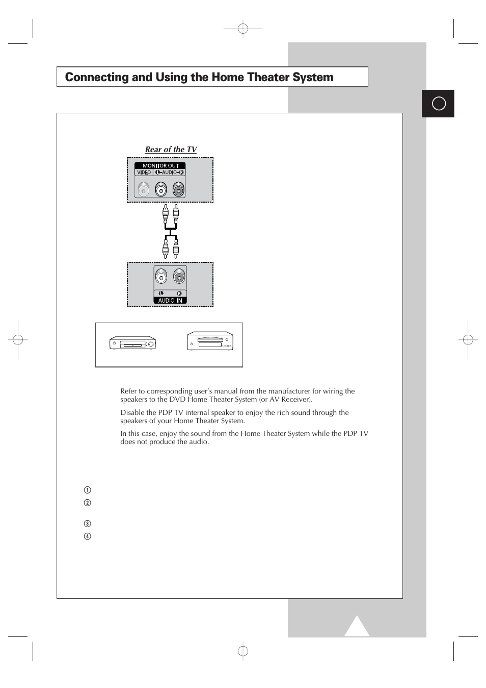 Connecting and using the home theater system | Samsung 4240 User Manual | Page 59 / 68