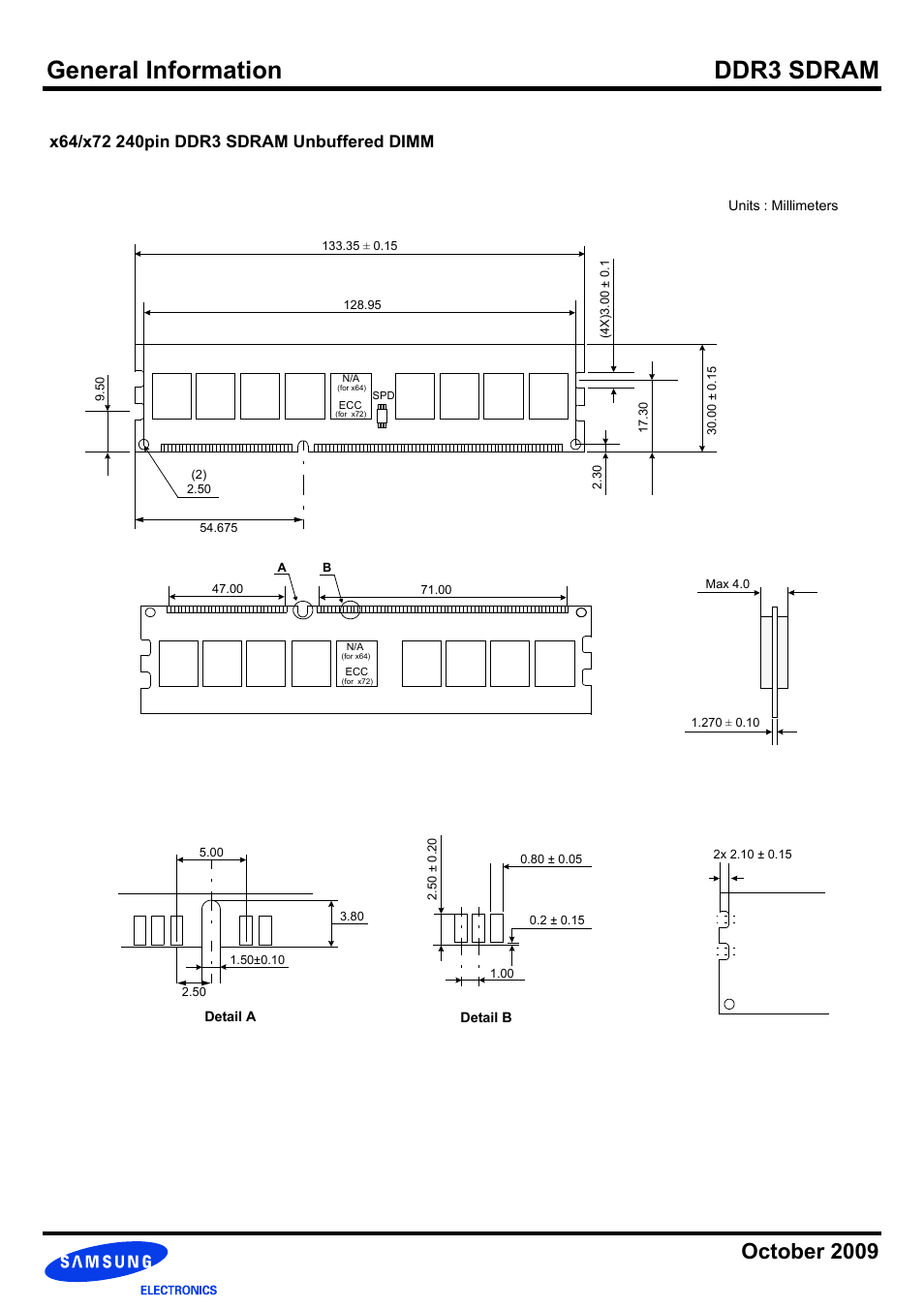 X64/x72 240pin ddr3 sdram unbuffered dimm, General information ddr3 sdram | Samsung DDR3 User Manual | Page 17 / 21