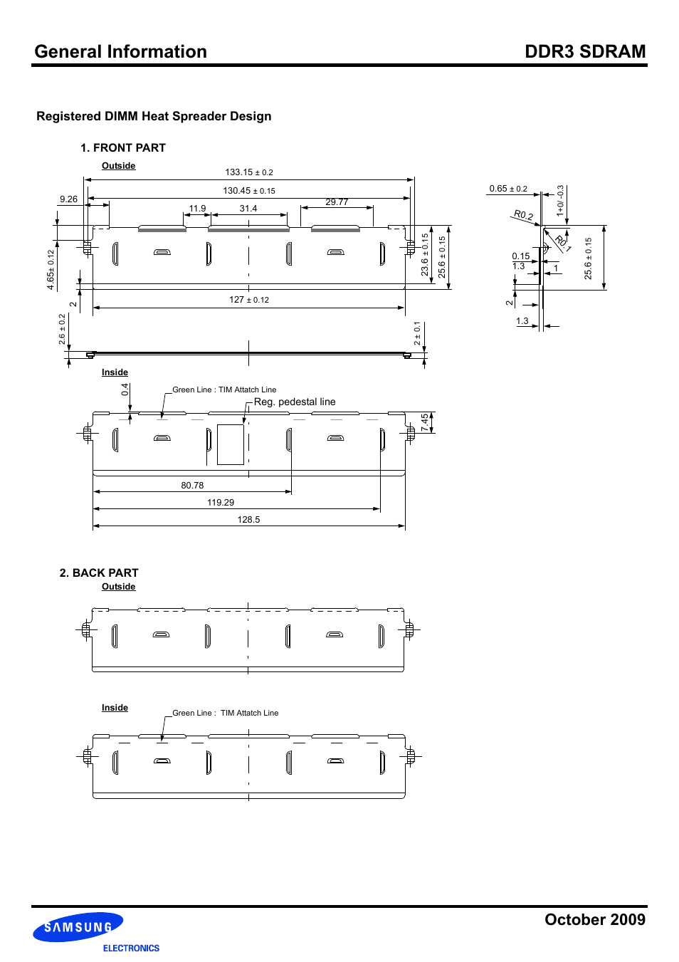 Registered dimm heat spreader design, General information ddr3 sdram, October 2009 | Samsung DDR3 User Manual | Page 20 / 21