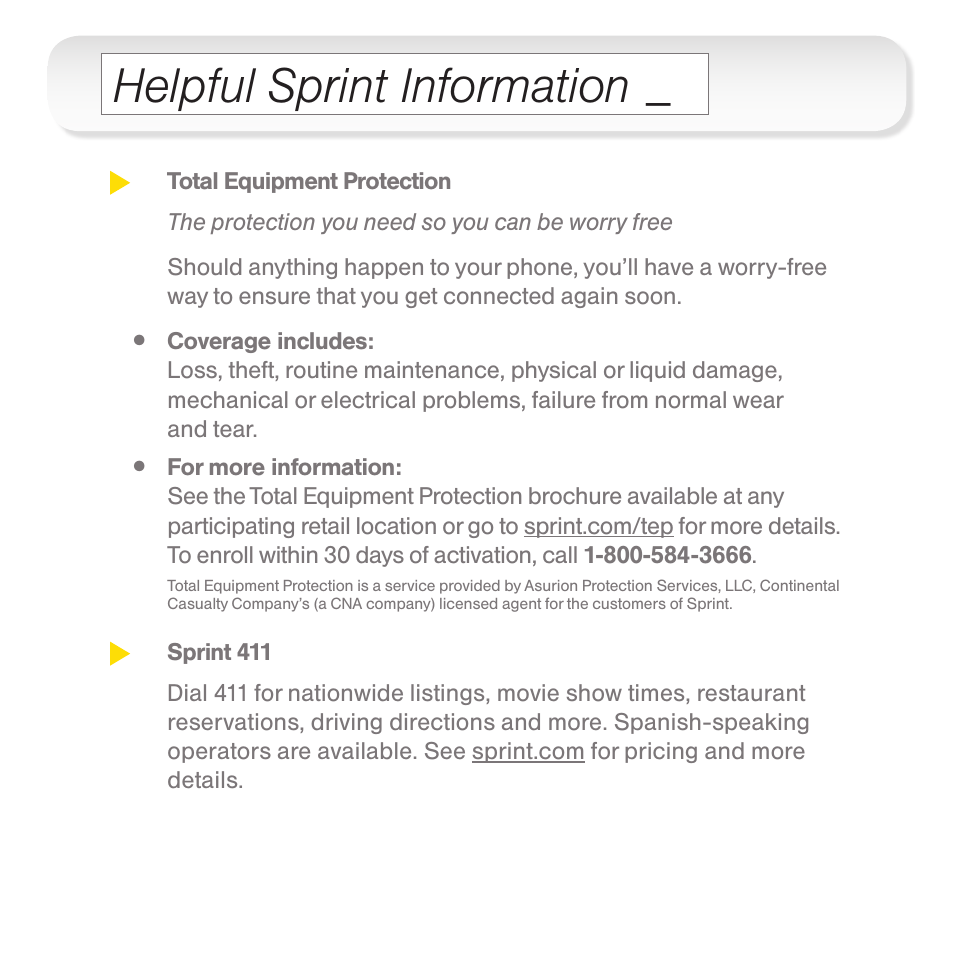 Helpful sprint information | Samsung CURVE 9330 User Manual | Page 11 / 12