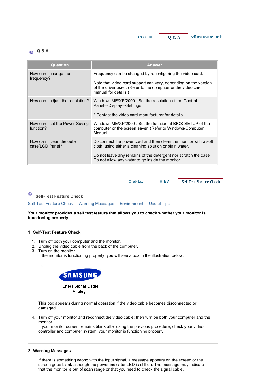 Q & a, Self-test feature check | Samsung 204Ts User Manual | Page 64 / 76