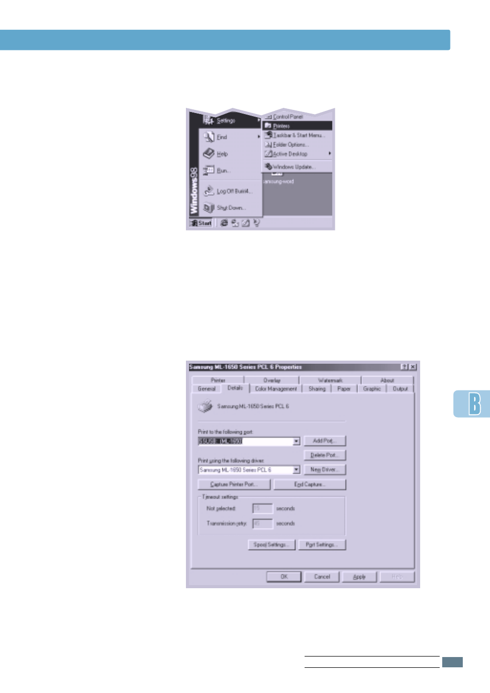 Set your pc printer port, Installing the printer software | Samsung ML-1651N User Manual | Page 132 / 179