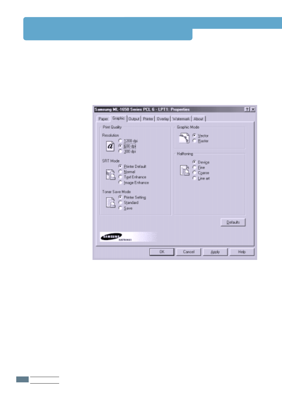 Setting graphic properties | Samsung ML-1651N User Manual | Page 75 / 179