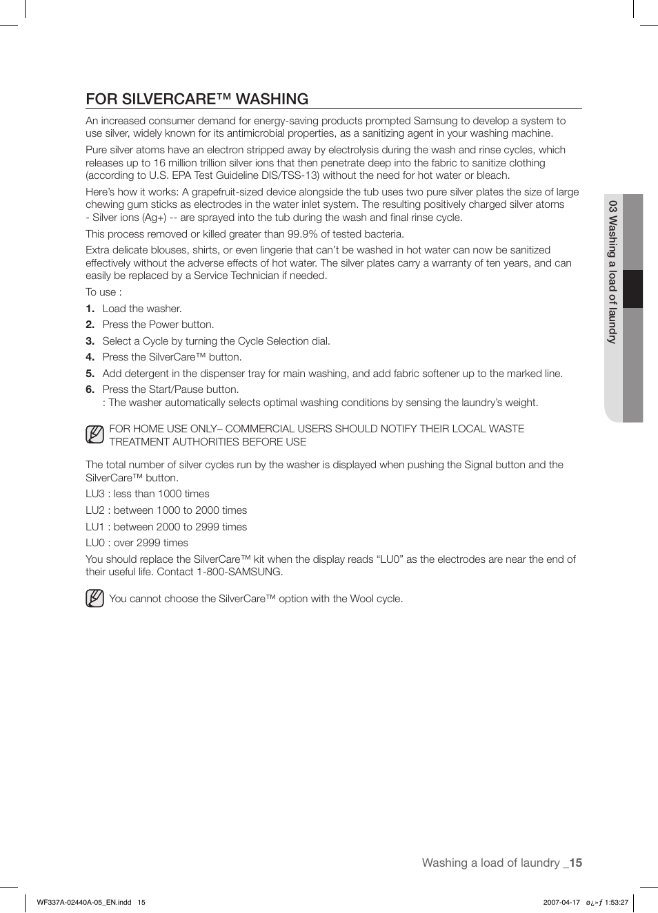 For silvercare™ washing | Samsung SK-4A User Manual | Page 15 / 28