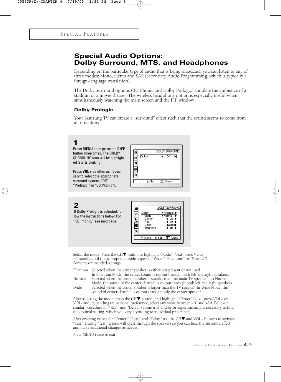 Dolby prologic | Samsung Tantus PCK 6115R User Manual | Page 45 / 58