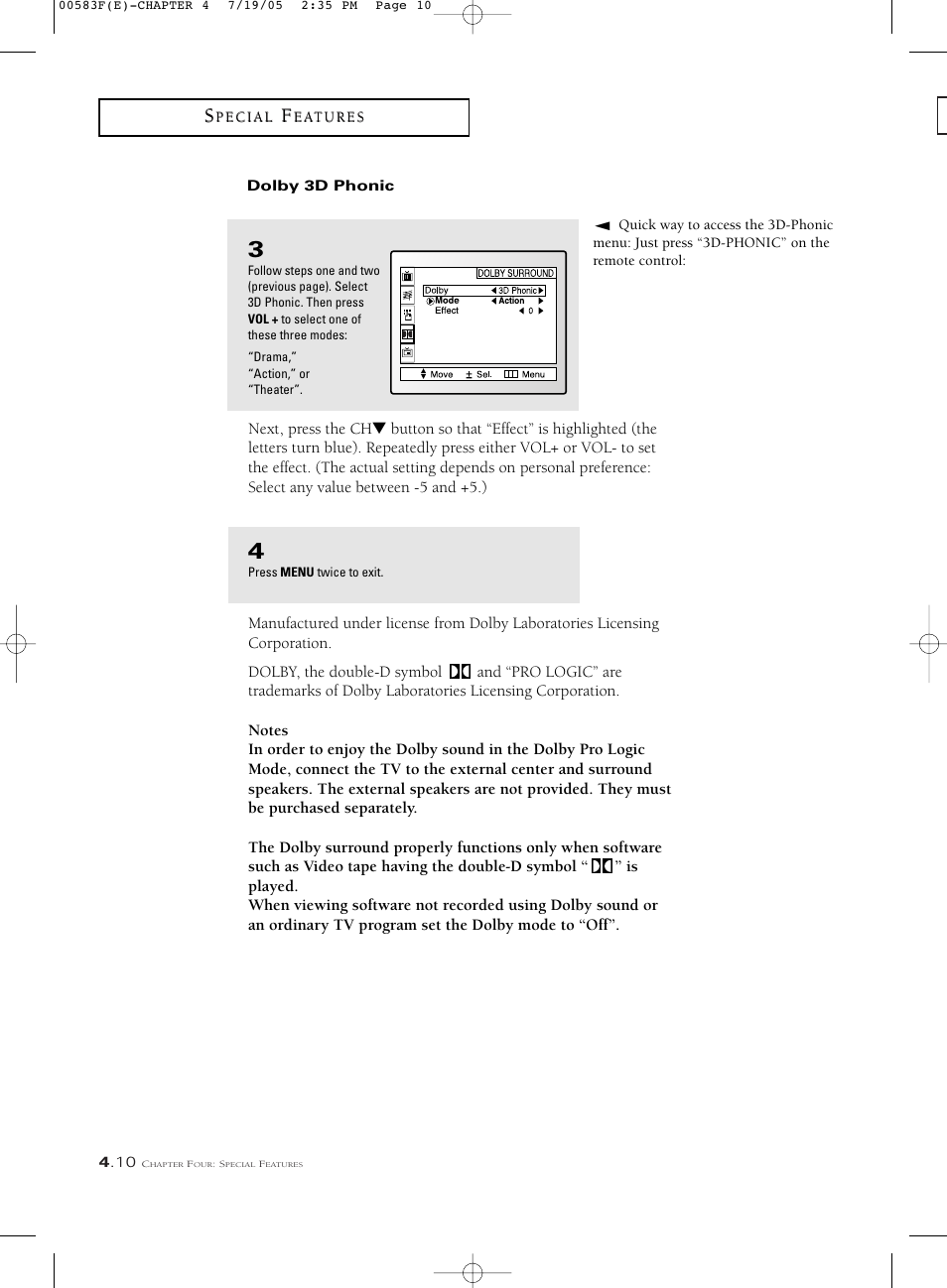 Dolby 3d phonic | Samsung Tantus PCK 6115R User Manual | Page 46 / 58