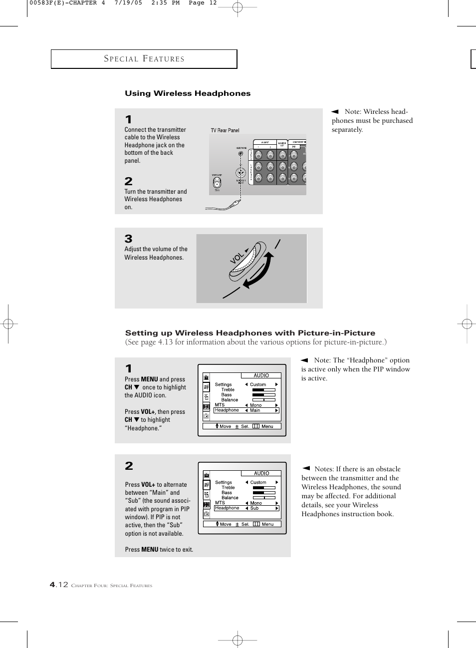 Using wireless headphones | Samsung Tantus PCK 6115R User Manual | Page 48 / 58