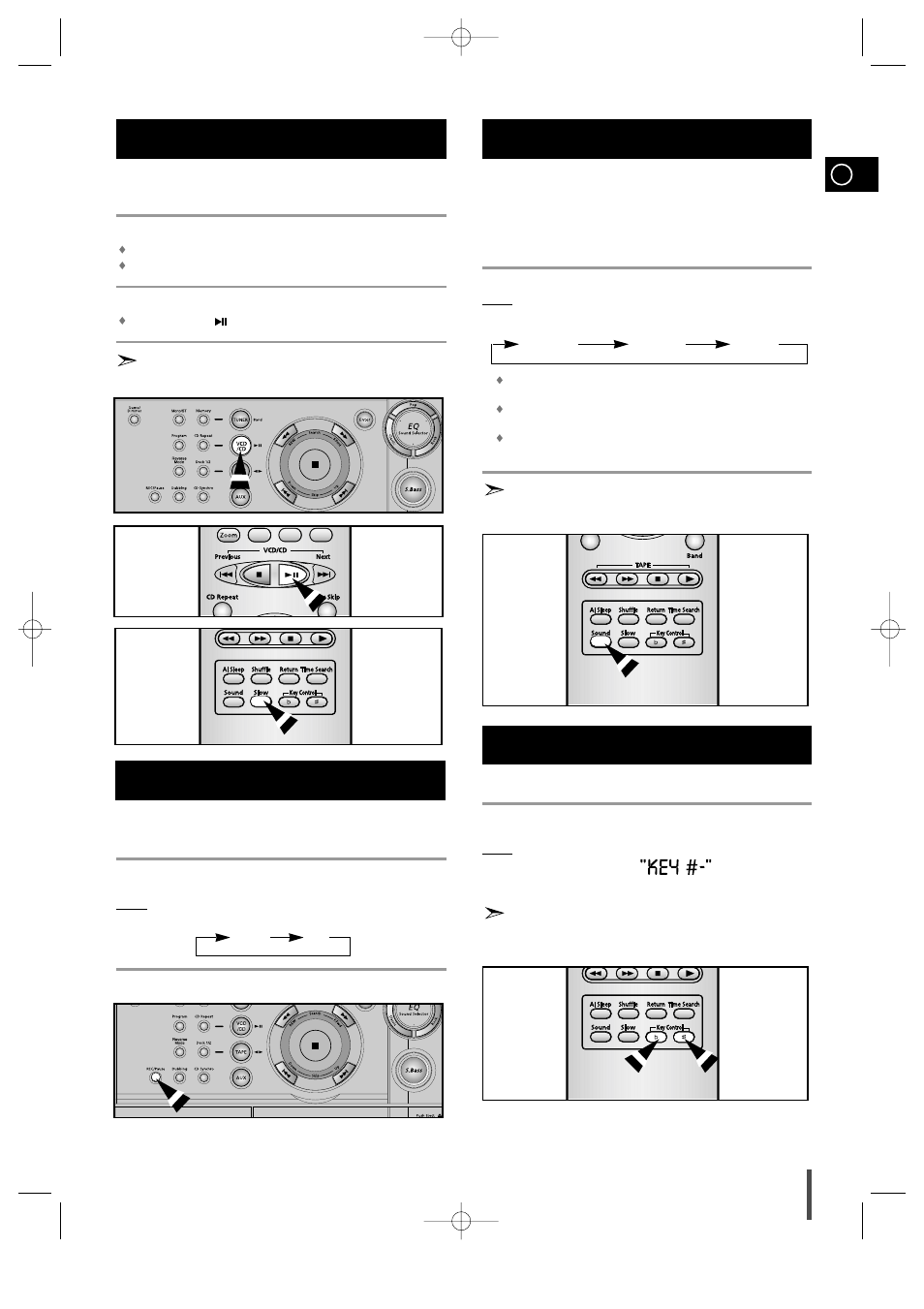 When adjusting play speed, Ntsc/pal selection method, Sound select function | Key control function, Key control function ntsc/pal selection method | Samsung MAX-VS530 User Manual | Page 17 / 28