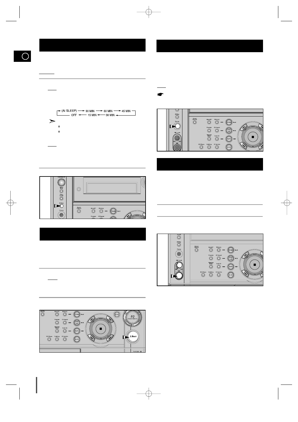 Setting the system to switch off automatically, Super bass sound, Connecting headphones | Microphone function, Super bass sound connecting headphones 1 2 3 4 | Samsung MAX-VS530 User Manual | Page 24 / 28