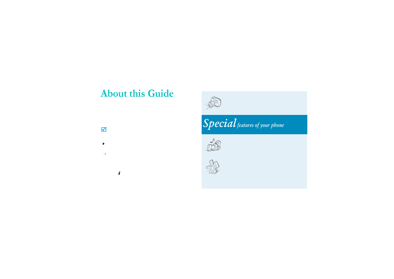 About this guide, Special, Features of your phone | Samsung E340 User Manual | Page 5 / 102