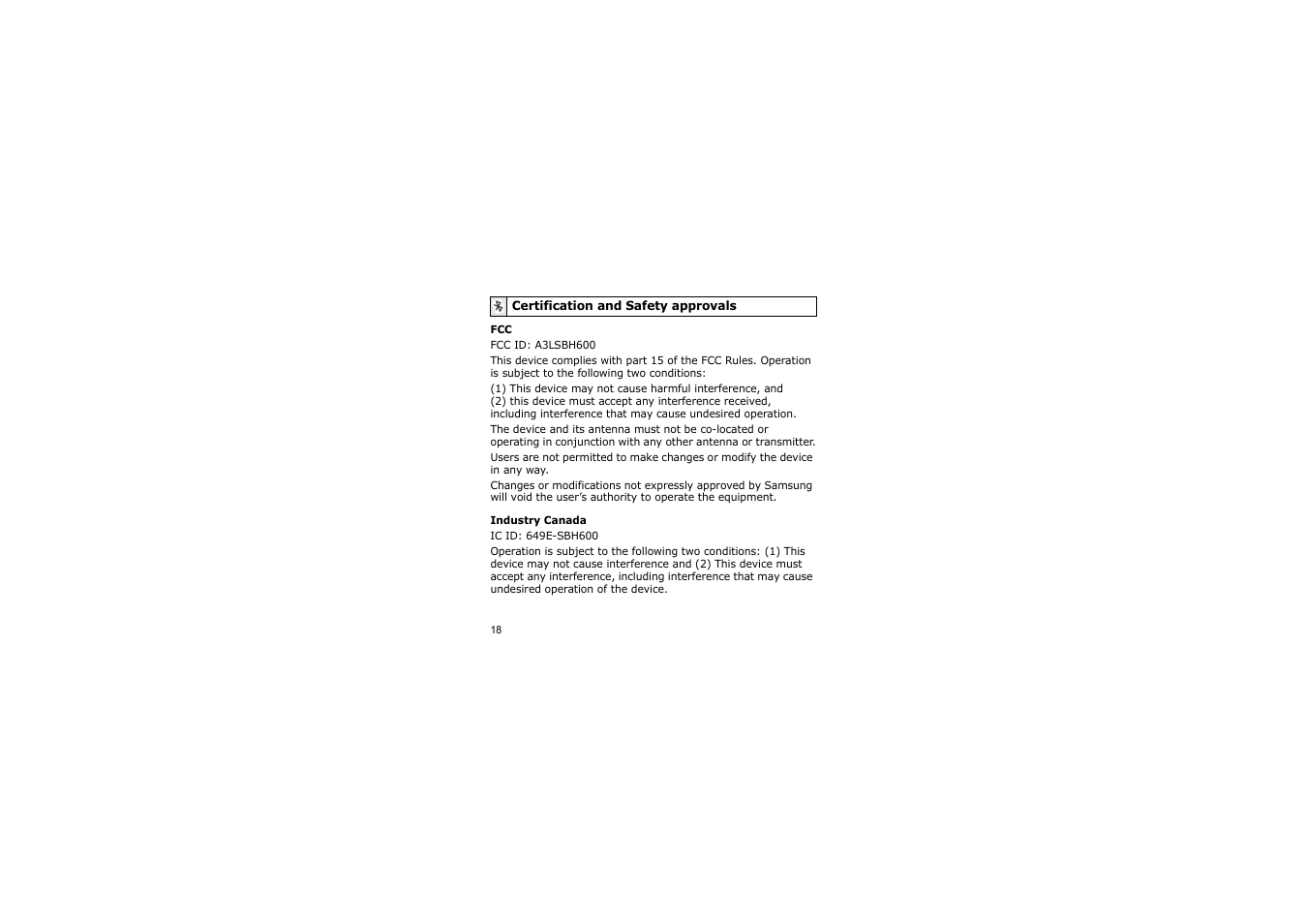 Certification and safety approvals | Samsung A3LSBH600 User Manual | Page 21 / 99