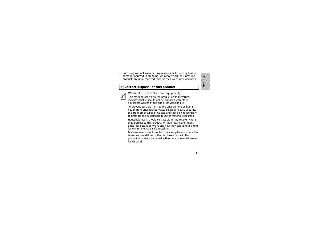 Correct disposal of this product | Samsung A3LSBH600 User Manual | Page 24 / 99