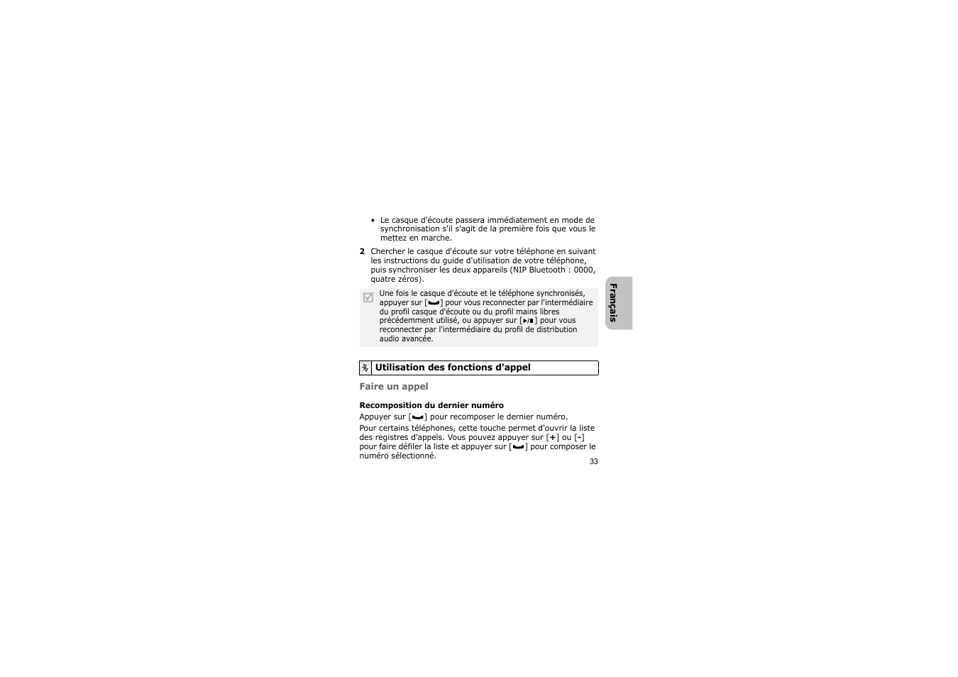 Utilisation des fonctions d'appel | Samsung A3LSBH600 User Manual | Page 36 / 99