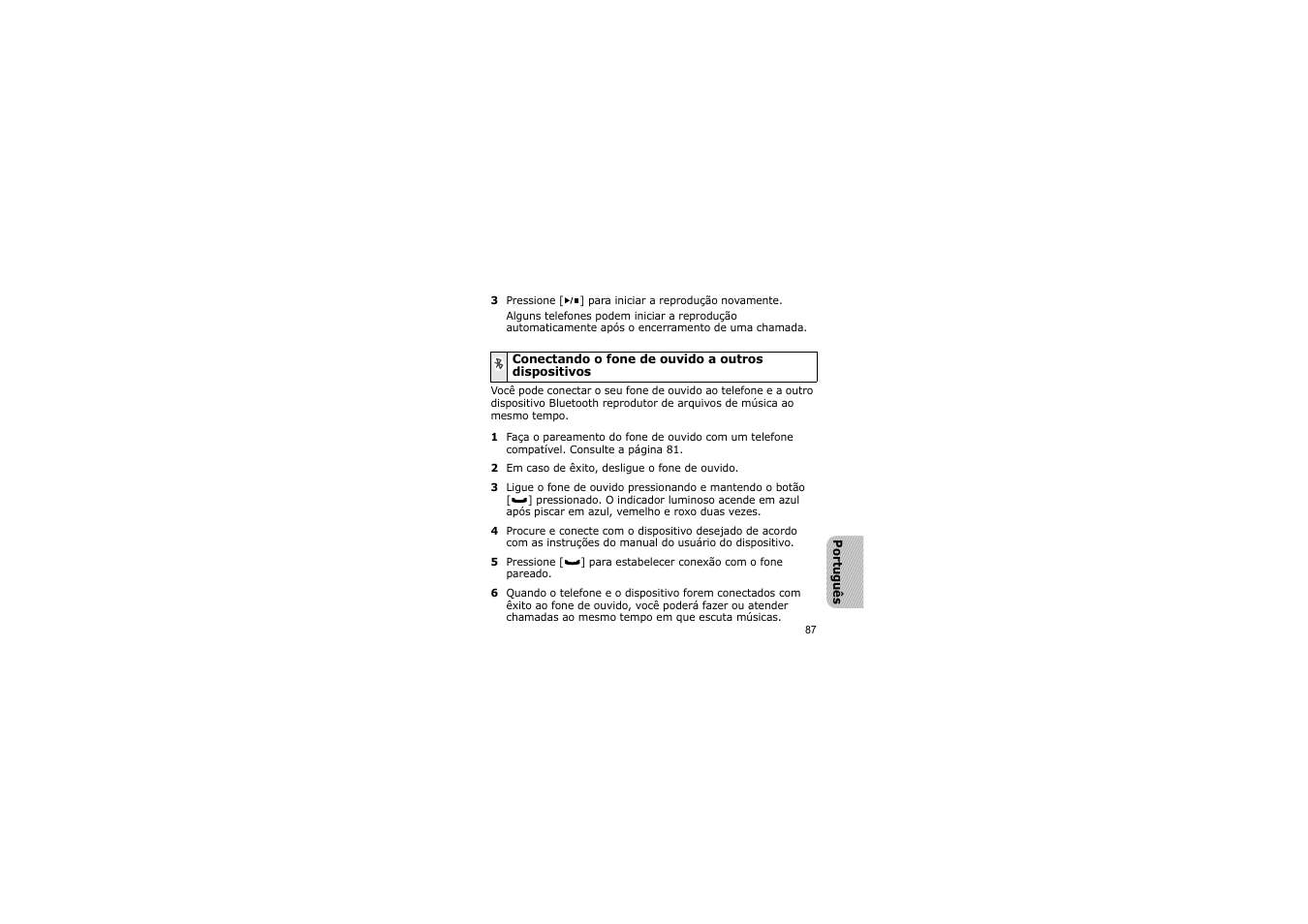 Conectando o fone de ouvido a outros dispositivos | Samsung A3LSBH600 User Manual | Page 90 / 99