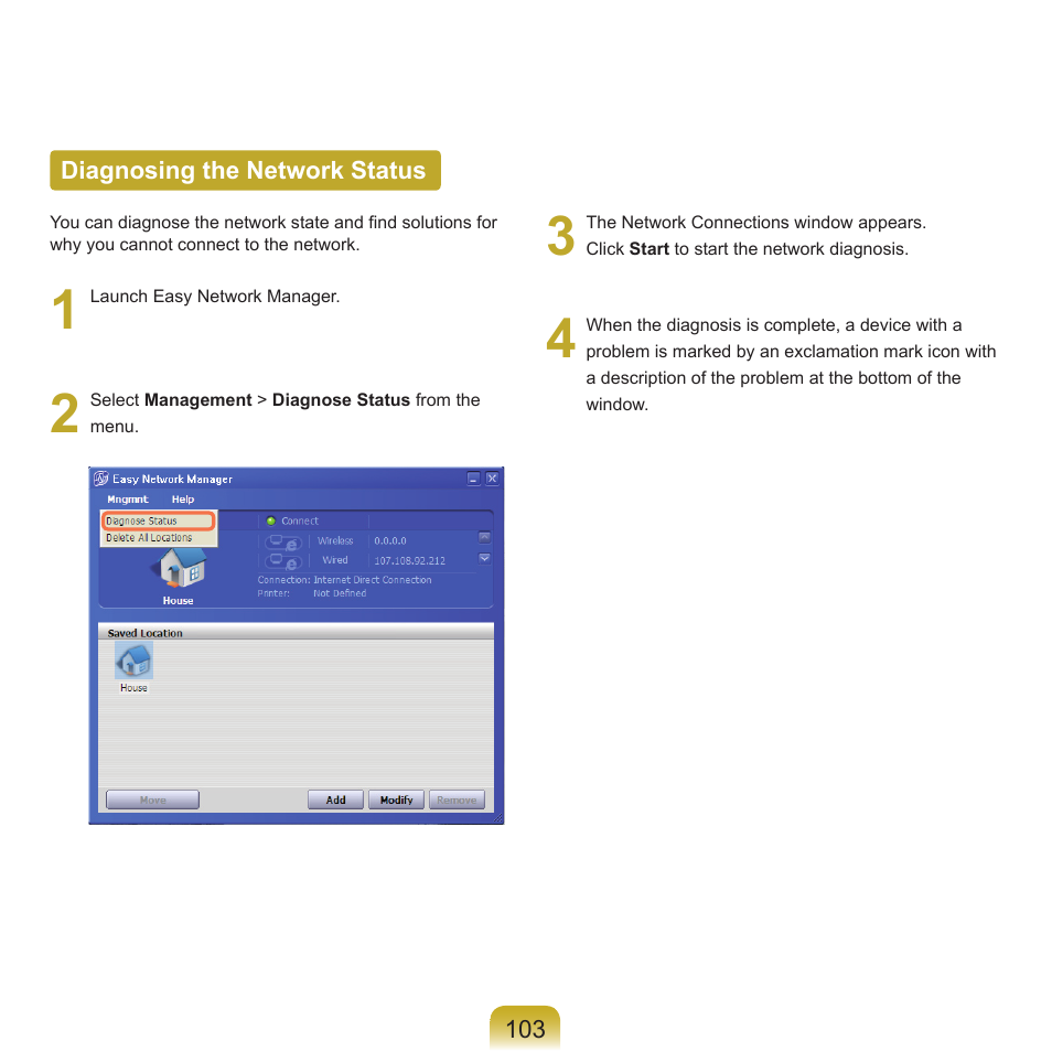 Diagnosing the network status | Samsung M60 User Manual | Page 104 / 201