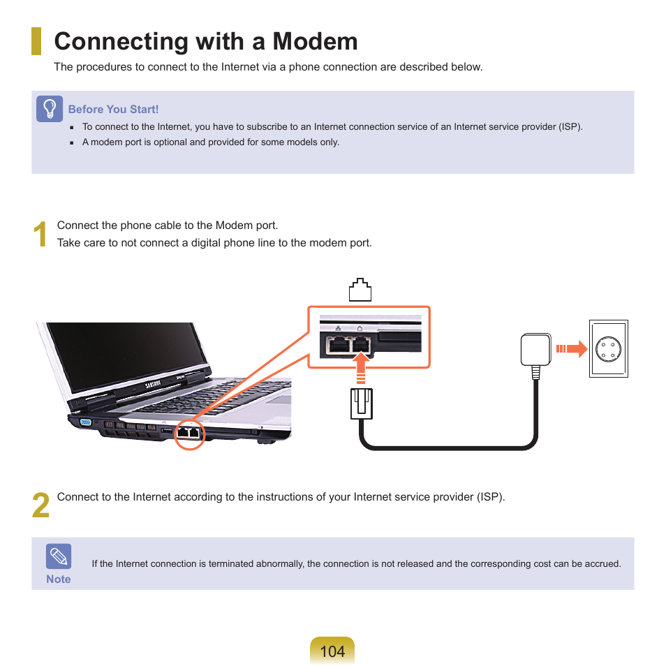 Connecting with a modem | Samsung M60 User Manual | Page 105 / 201