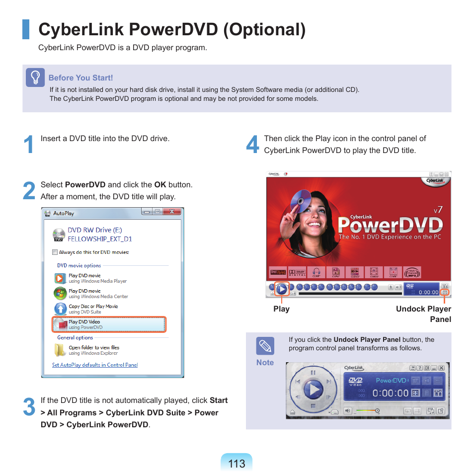 Cyberlink powerdvd (optional) | Samsung M60 User Manual | Page 114 / 201