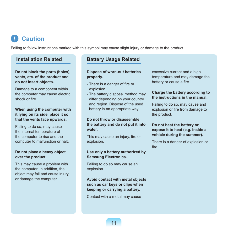 Caution, Installation related battery usage related | Samsung M60 User Manual | Page 12 / 201