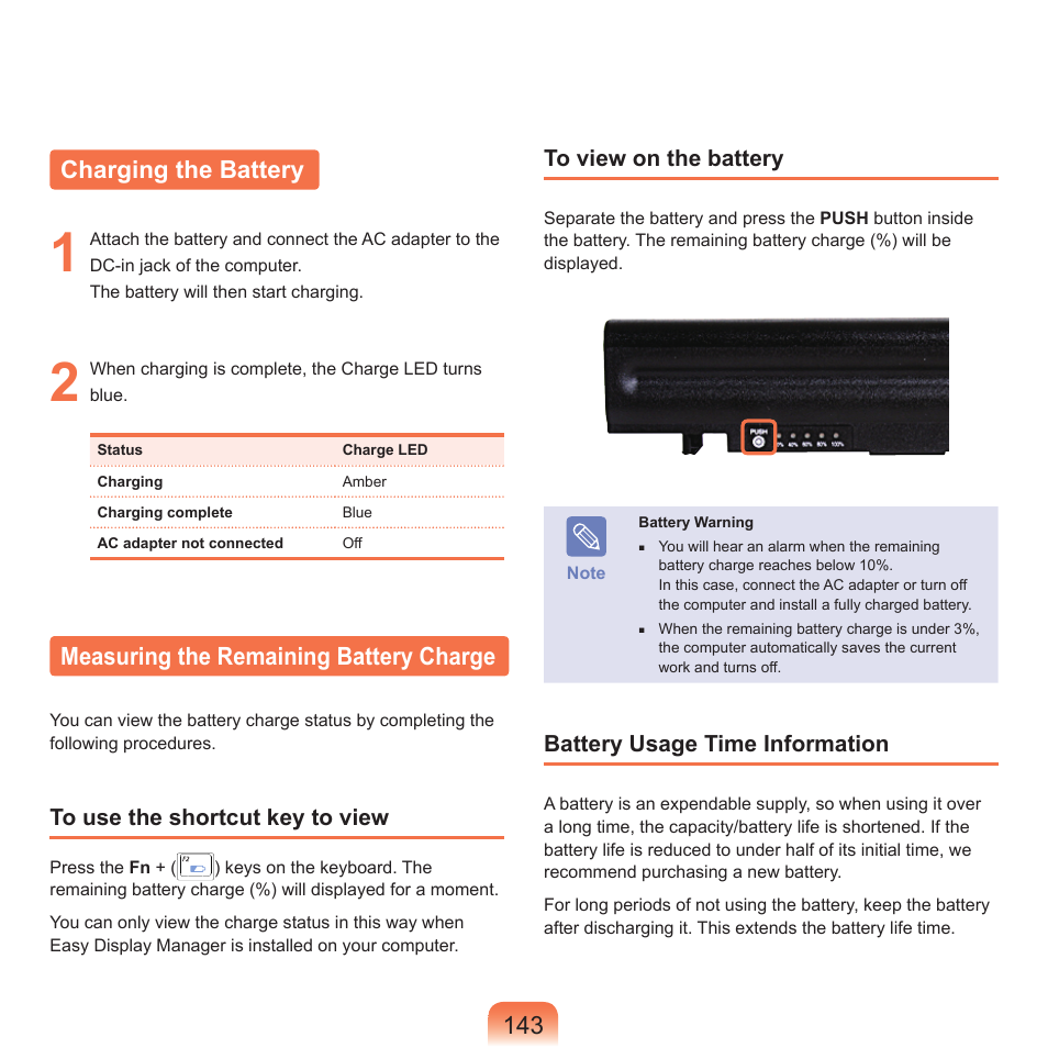 Charging the battery, Measuring the remaining battery charge | Samsung M60 User Manual | Page 144 / 201