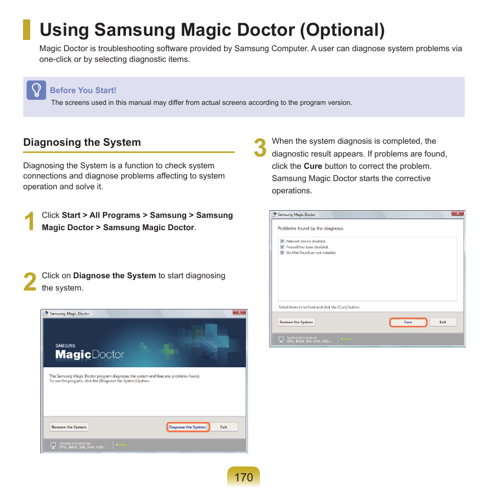 Using samsung magic doctor (optional) | Samsung M60 User Manual | Page 171 / 201