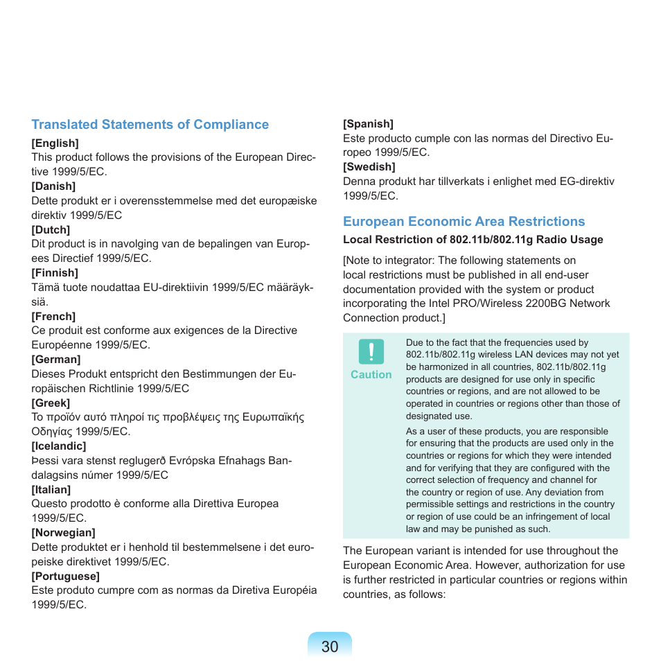 Translated statements of compliance, European economic area restrictions | Samsung M60 User Manual | Page 31 / 201