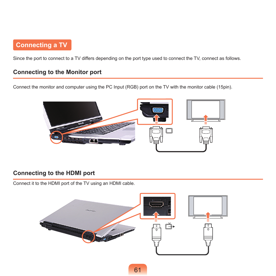 Connecting a tv | Samsung M60 User Manual | Page 62 / 201