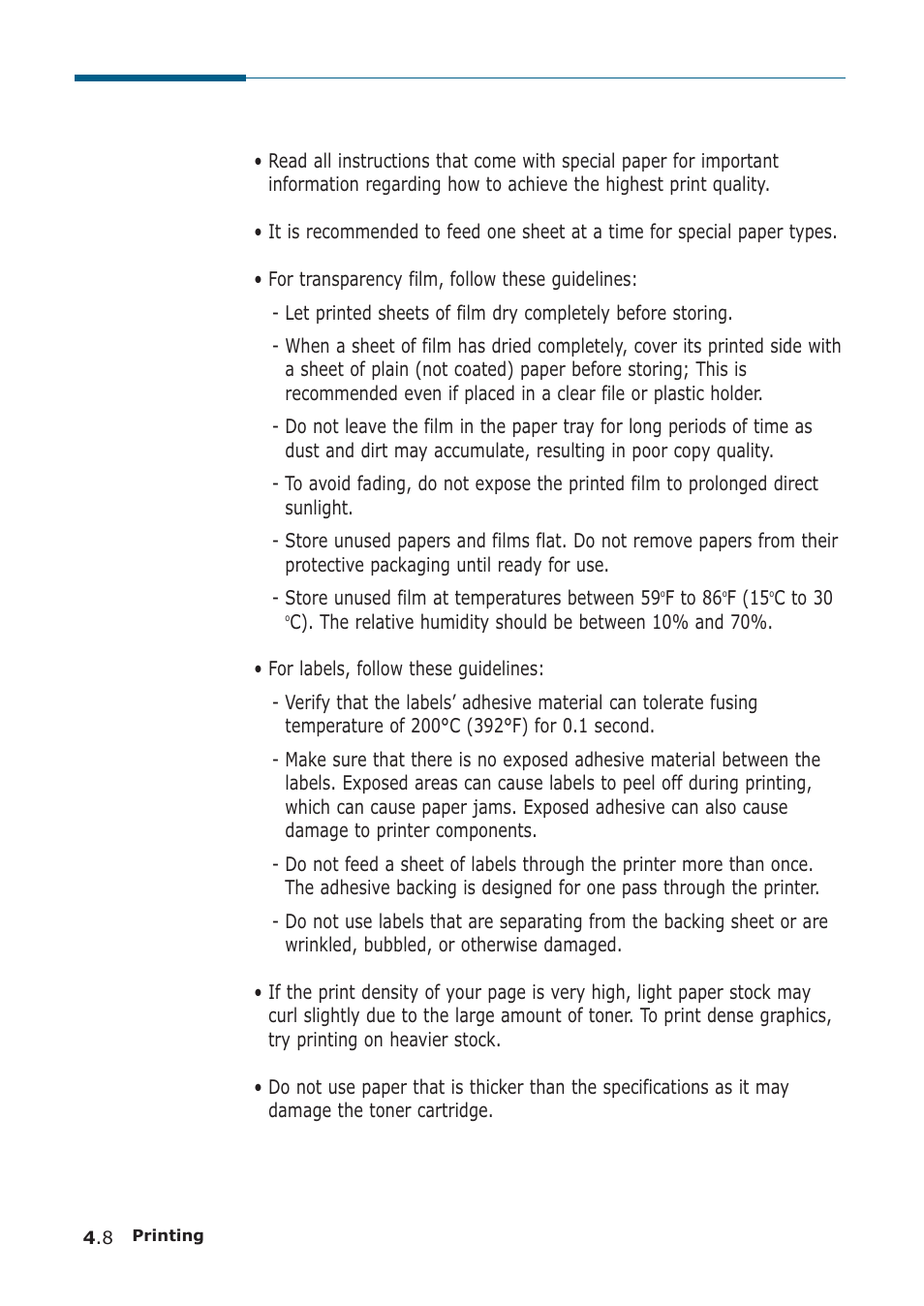 Specialty paper guidelines | Samsung SF-555P User Manual | Page 101 / 175