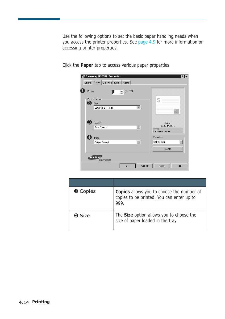 Setting paper properties | Samsung SF-555P User Manual | Page 107 / 175