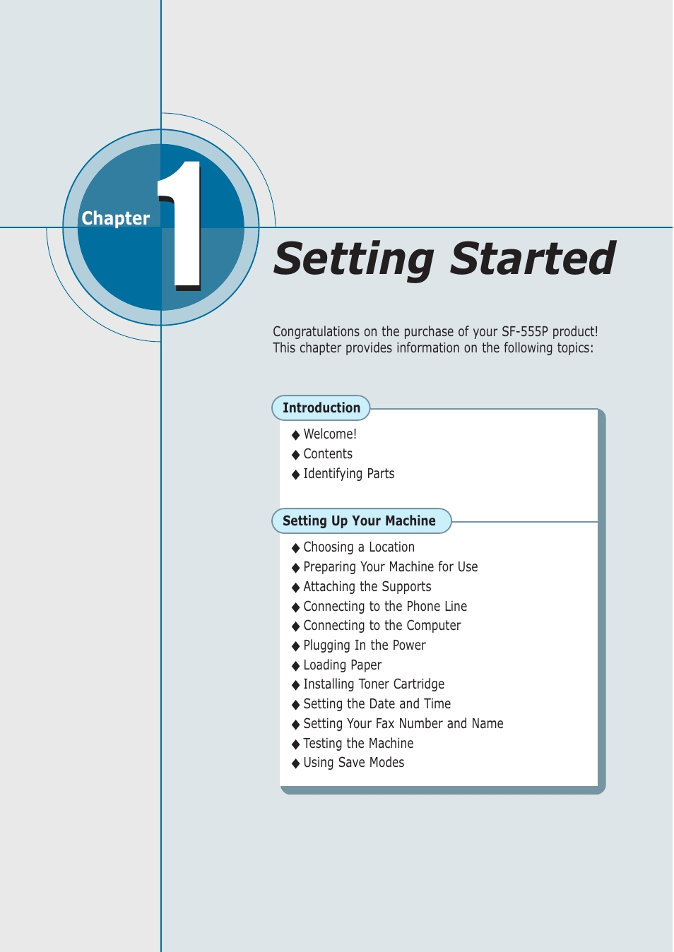 Setting started, Getting started | Samsung SF-555P User Manual | Page 11 / 175