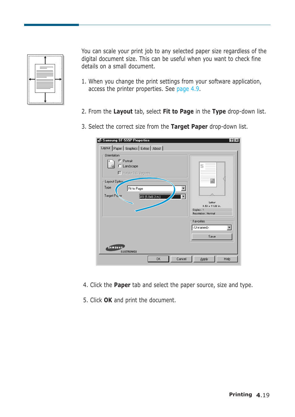 Fitting your document to a selected paper size | Samsung SF-555P User Manual | Page 112 / 175