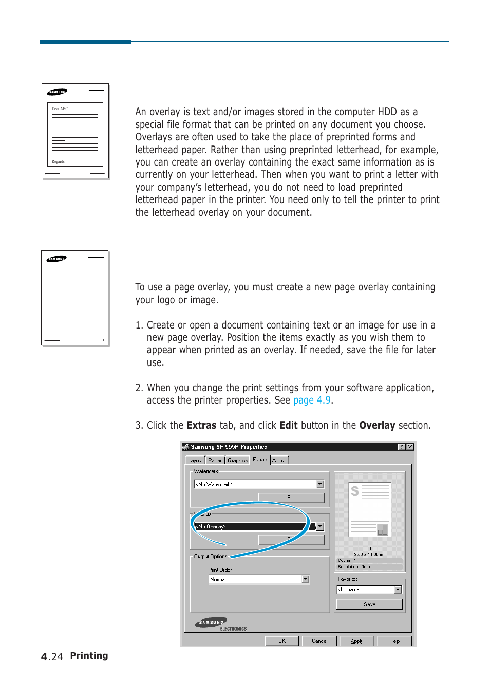 Using page overlays | Samsung SF-555P User Manual | Page 117 / 175