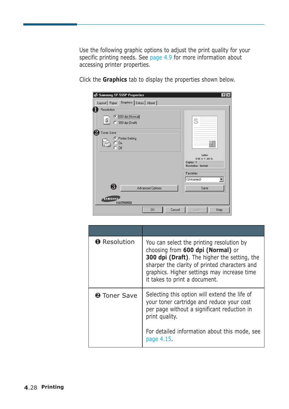 Setting graphic propeties, Setting graphic properties | Samsung SF-555P User Manual | Page 121 / 175