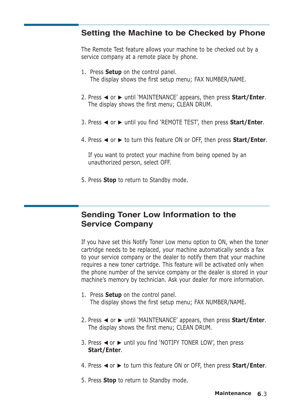 Setting the machine to be checked by phone, Sending toner low information | Samsung SF-555P User Manual | Page 136 / 175