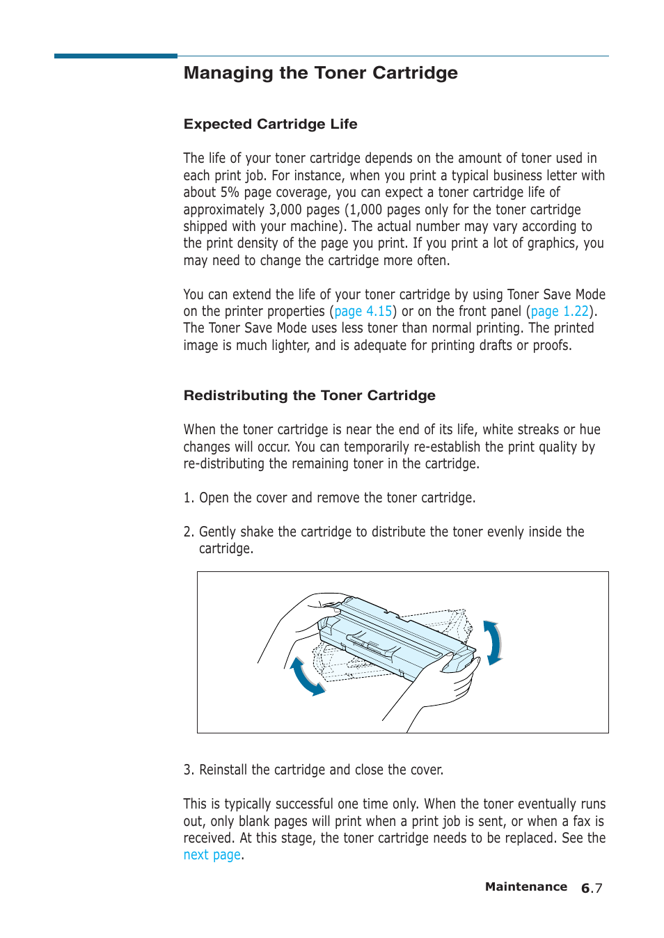 Managing the toner cartridge | Samsung SF-555P User Manual | Page 140 / 175