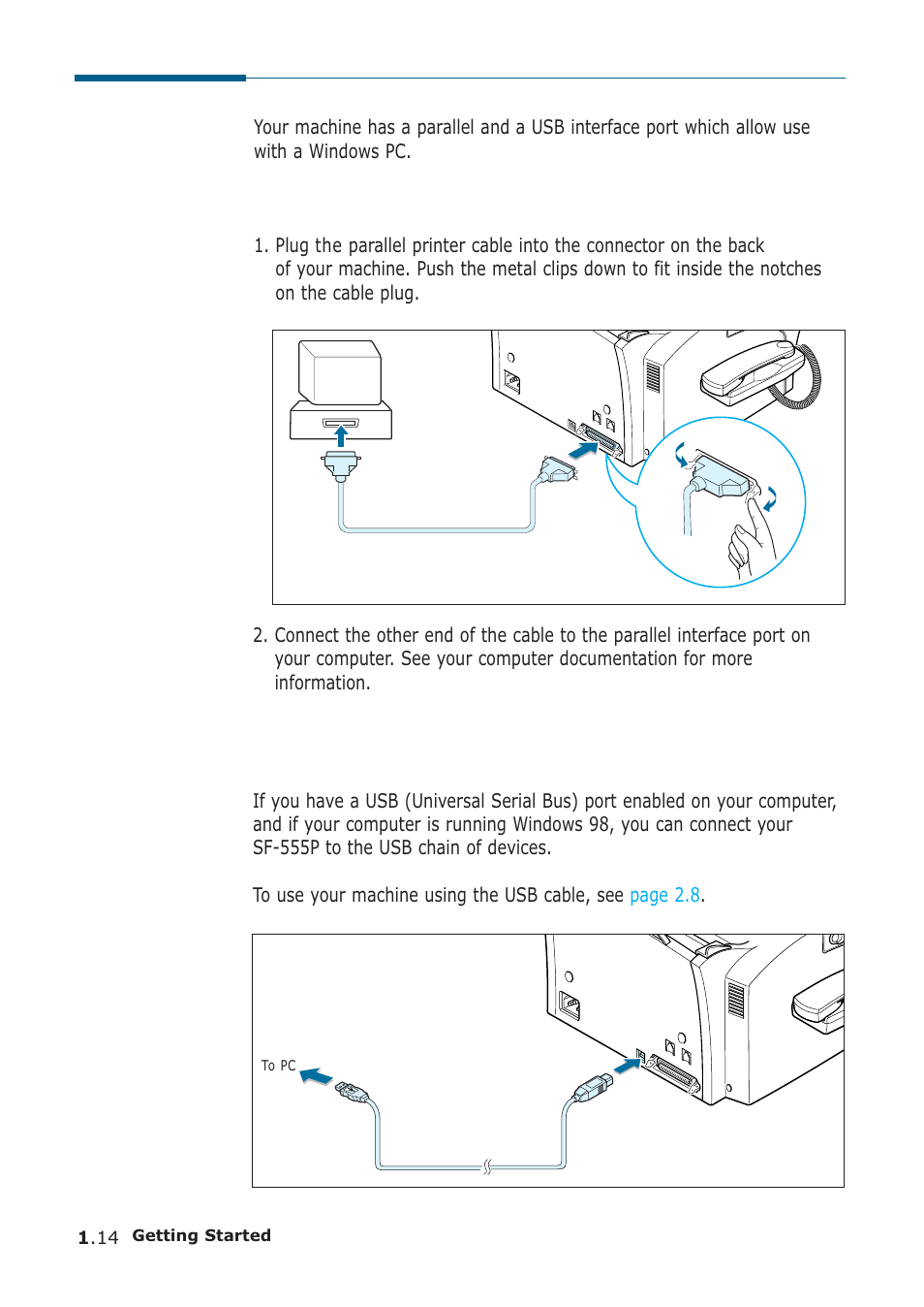 Connecting to the computer, Connecting to the computer using the usb interface | Samsung SF-555P User Manual | Page 25 / 175