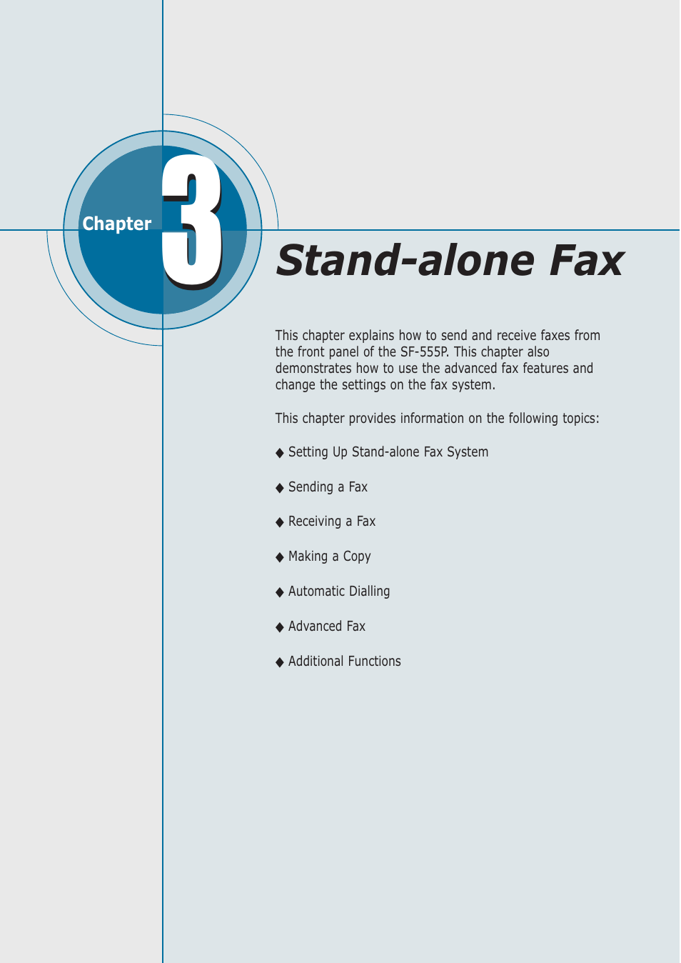 Stand-alone fax, Continued) | Samsung SF-555P User Manual | Page 49 / 175