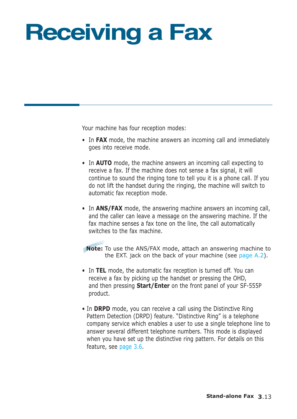 Receiving a fax, About reception modes | Samsung SF-555P User Manual | Page 62 / 175