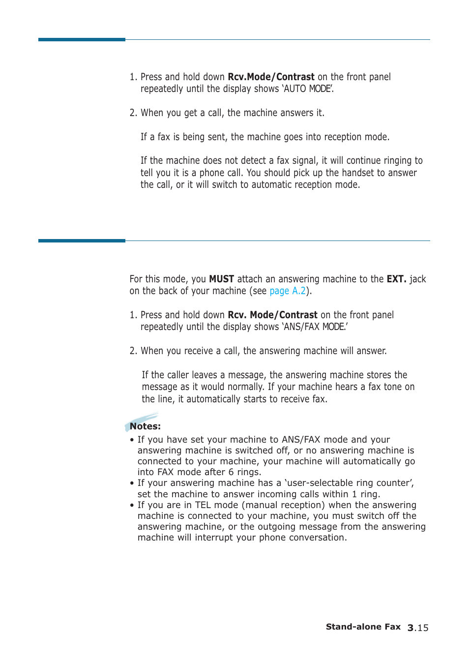 Receiving in auto mode, Receiving automatically in ans/fax mode | Samsung SF-555P User Manual | Page 64 / 175