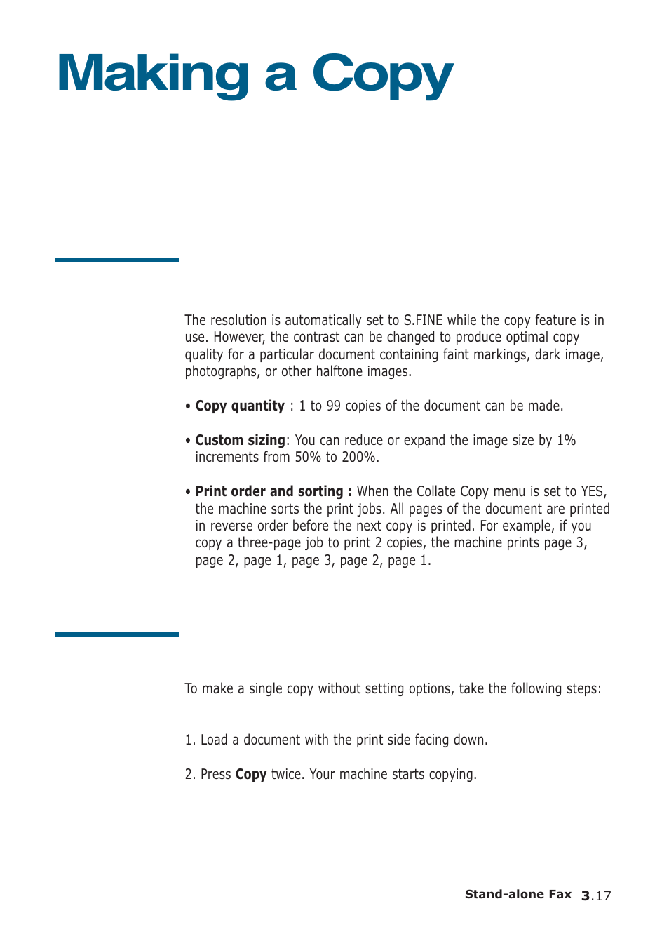 Making a copy, Copying overview, Making a single copy | Samsung SF-555P User Manual | Page 66 / 175