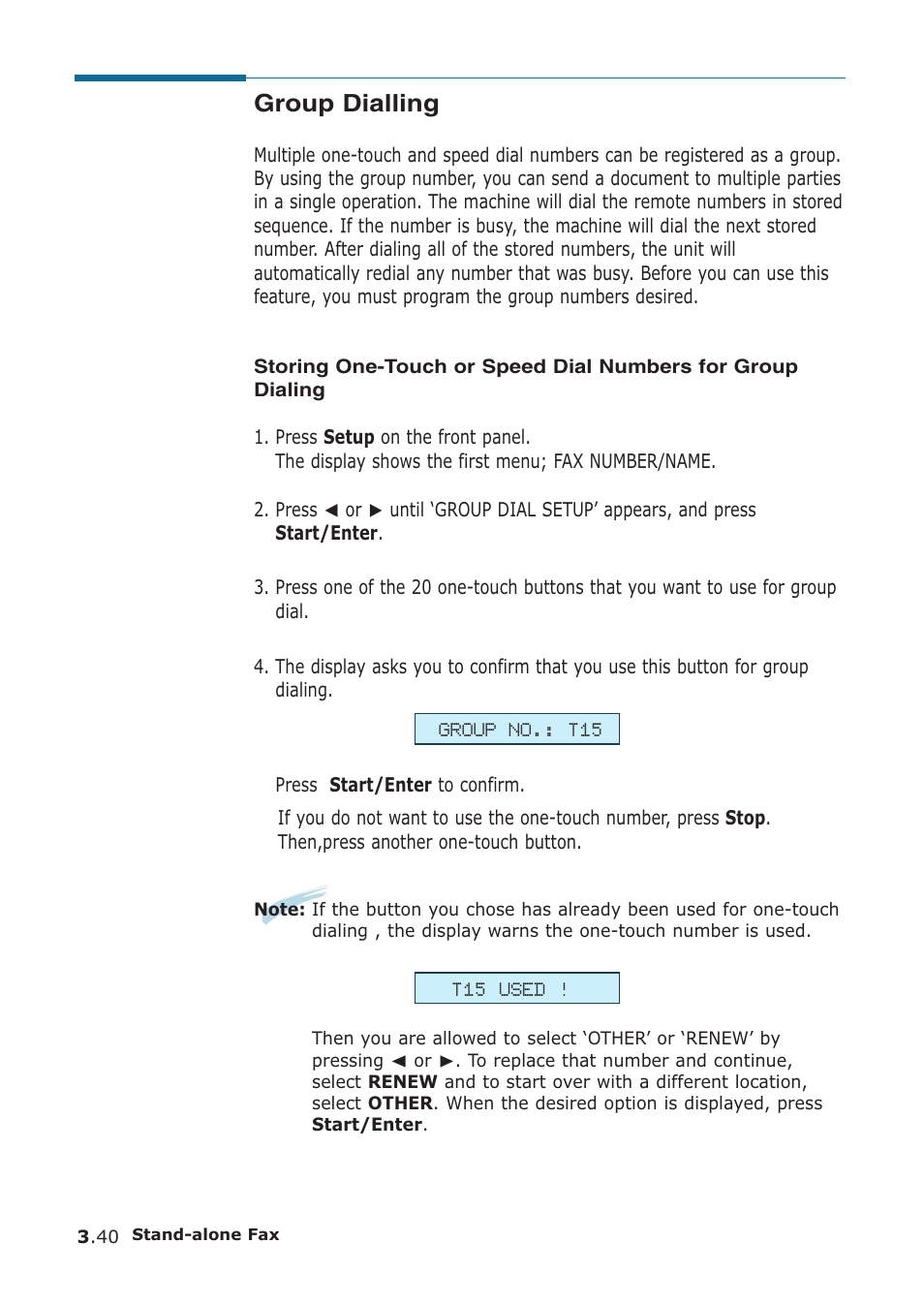 Group dialling (for multi-address transmission), Group dialling, For multi-address transmission) | Samsung SF-555P User Manual | Page 89 / 175