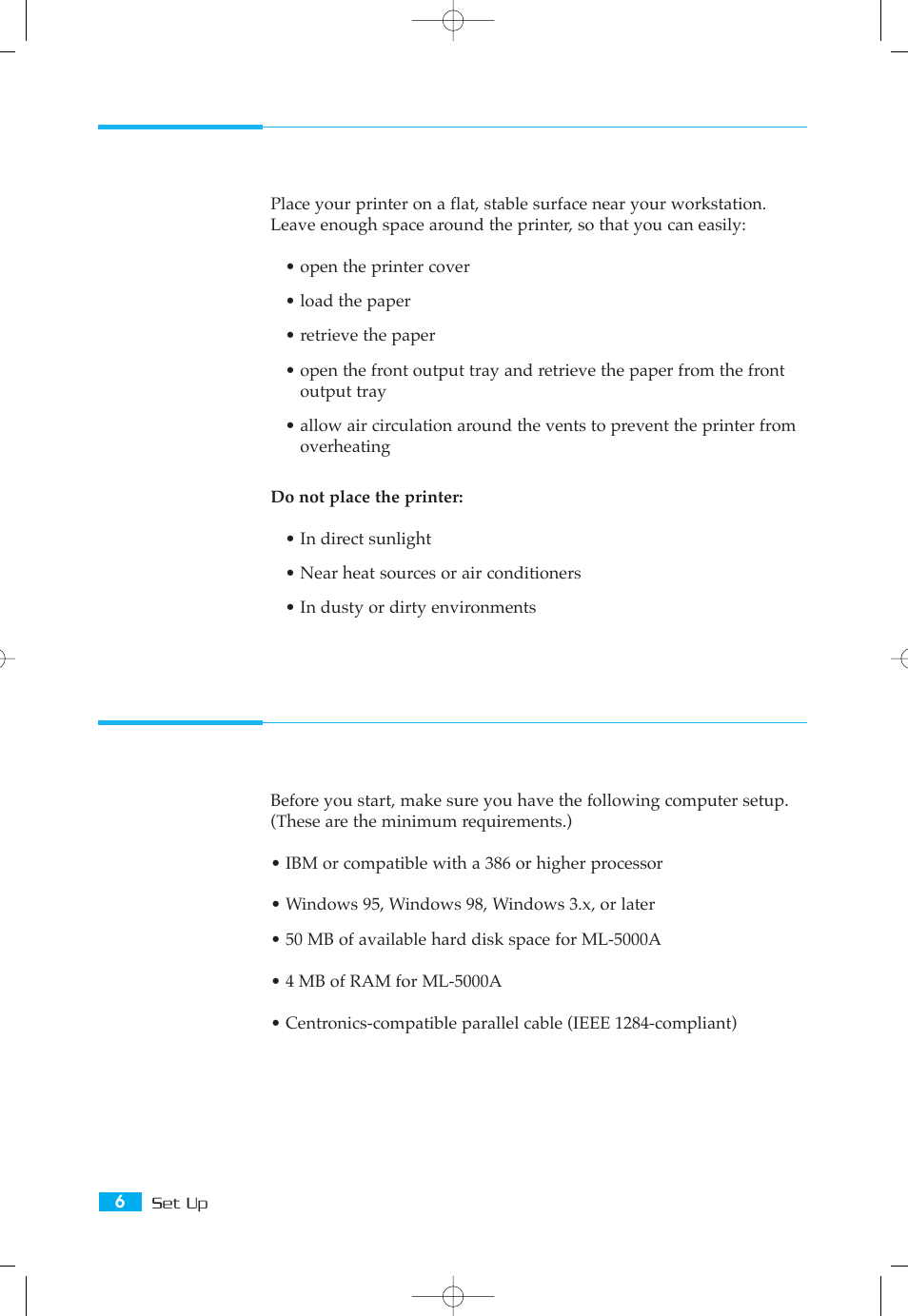Selecting a location, System requirement | Samsung ML-5000A User Manual | Page 13 / 21