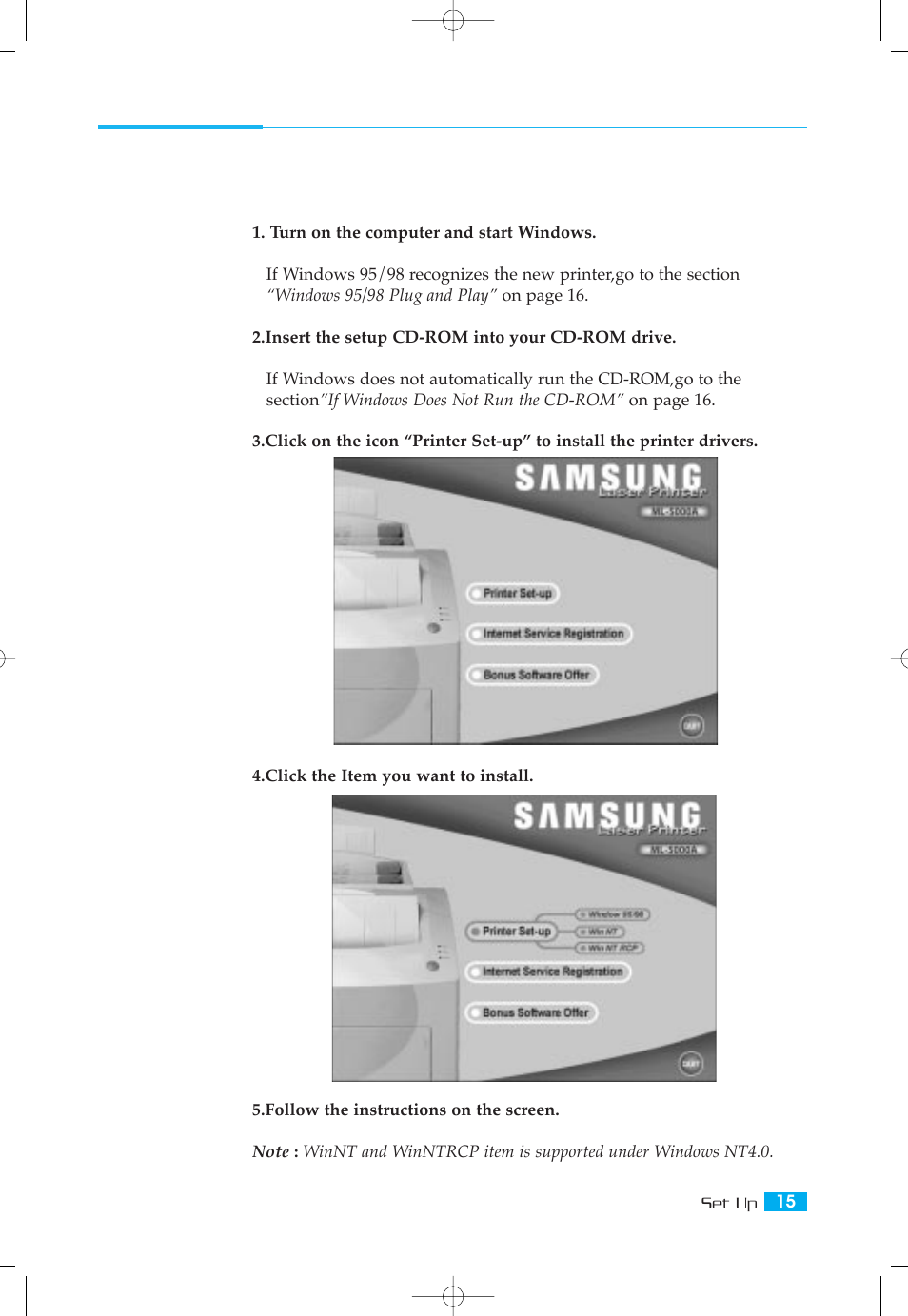 Installing printer driver | Samsung ML-5000A User Manual | Page 6 / 21