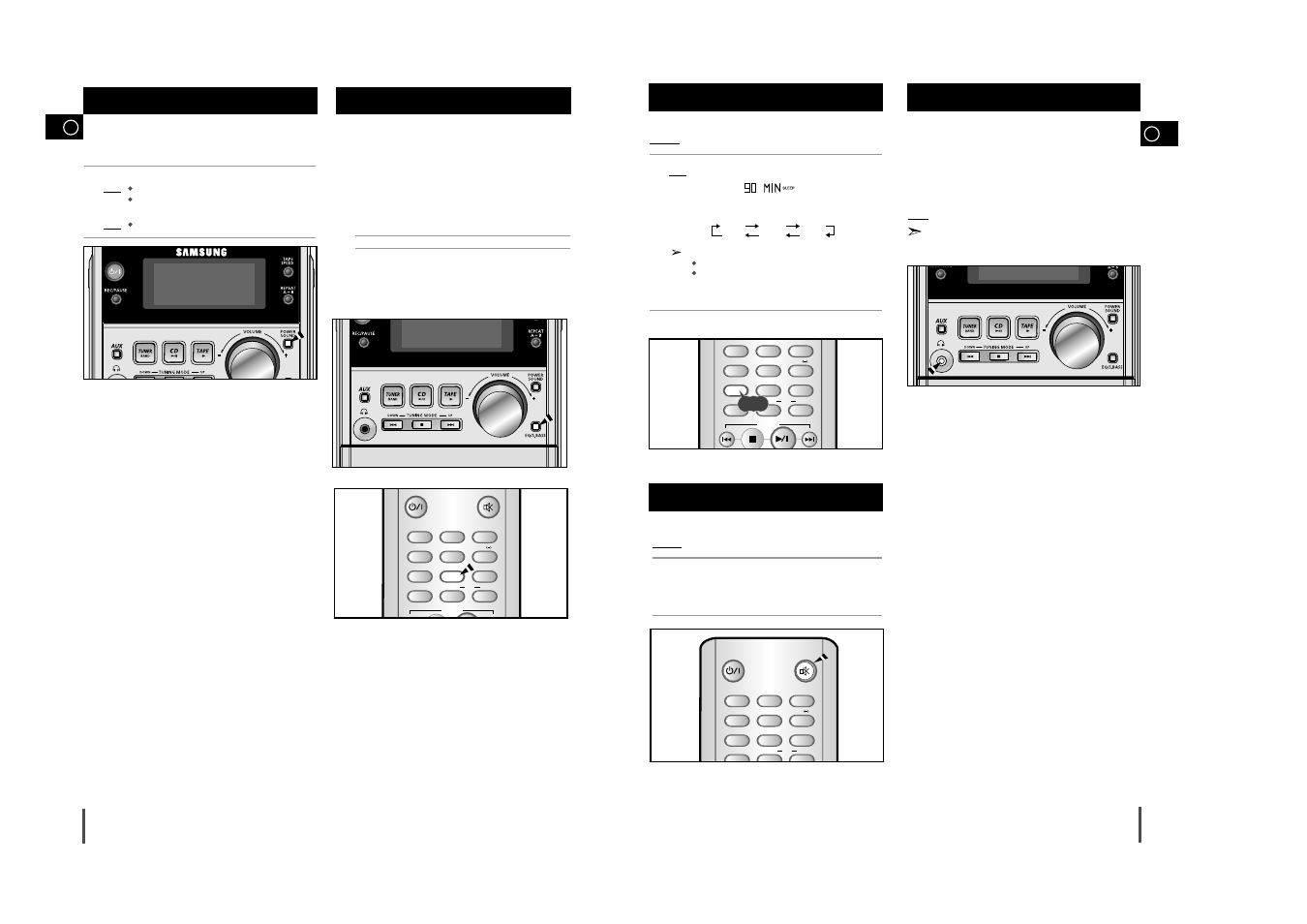 Power sound function, Eq /s.bass (super bass) function, Sleep timer | Mute function, Connecting headphones, Power sound function eq /s.bass, Super bass) function | Samsung MM-J5S User Manual | Page 10 / 12