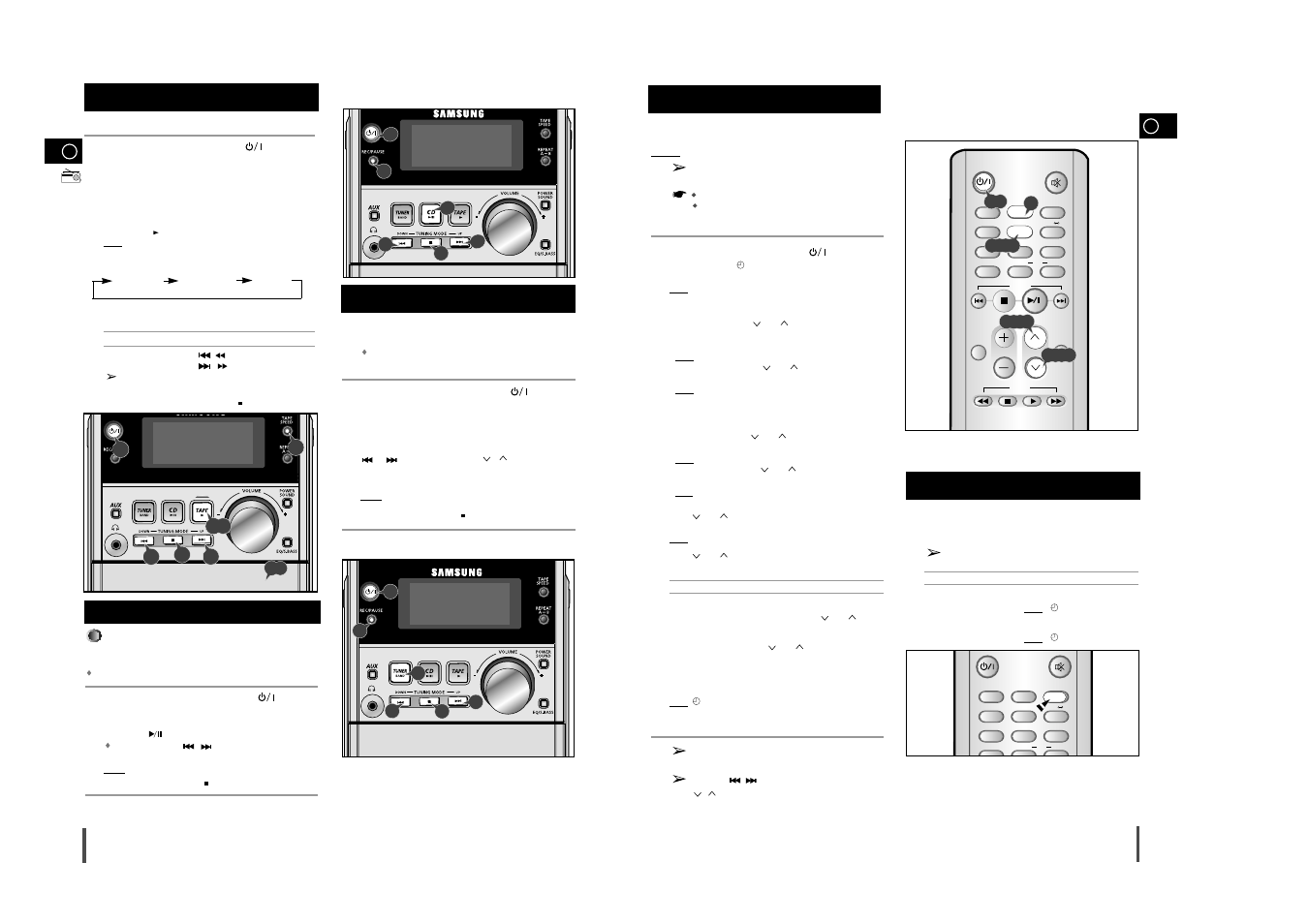 Tape deck, Listening to a cassette, Recording a radio program | Other functions, Timer function, Cancelling the timer, Timer function cancelling the timer | Samsung MM-J5S User Manual | Page 9 / 12