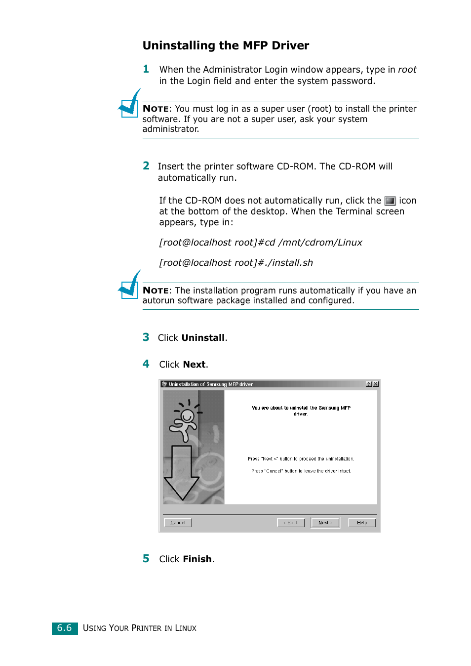 Uninstalling the mfp driver | Samsung Laser MFP SCX-4100 User Manual | Page 107 / 169