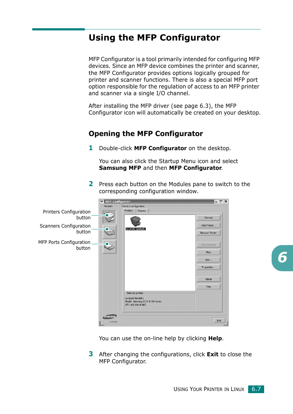 Using the mfp configurator, Opening the mfp configurator | Samsung Laser MFP SCX-4100 User Manual | Page 108 / 169